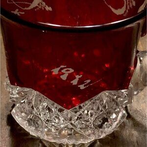Antique 1912 Ruby Red Flash Glass Souvenir Mugs - 3 A.G. Stewart Personalized
